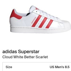 Men's Adidas Superstar Men's Sneakers - Cloud White and Scarlet